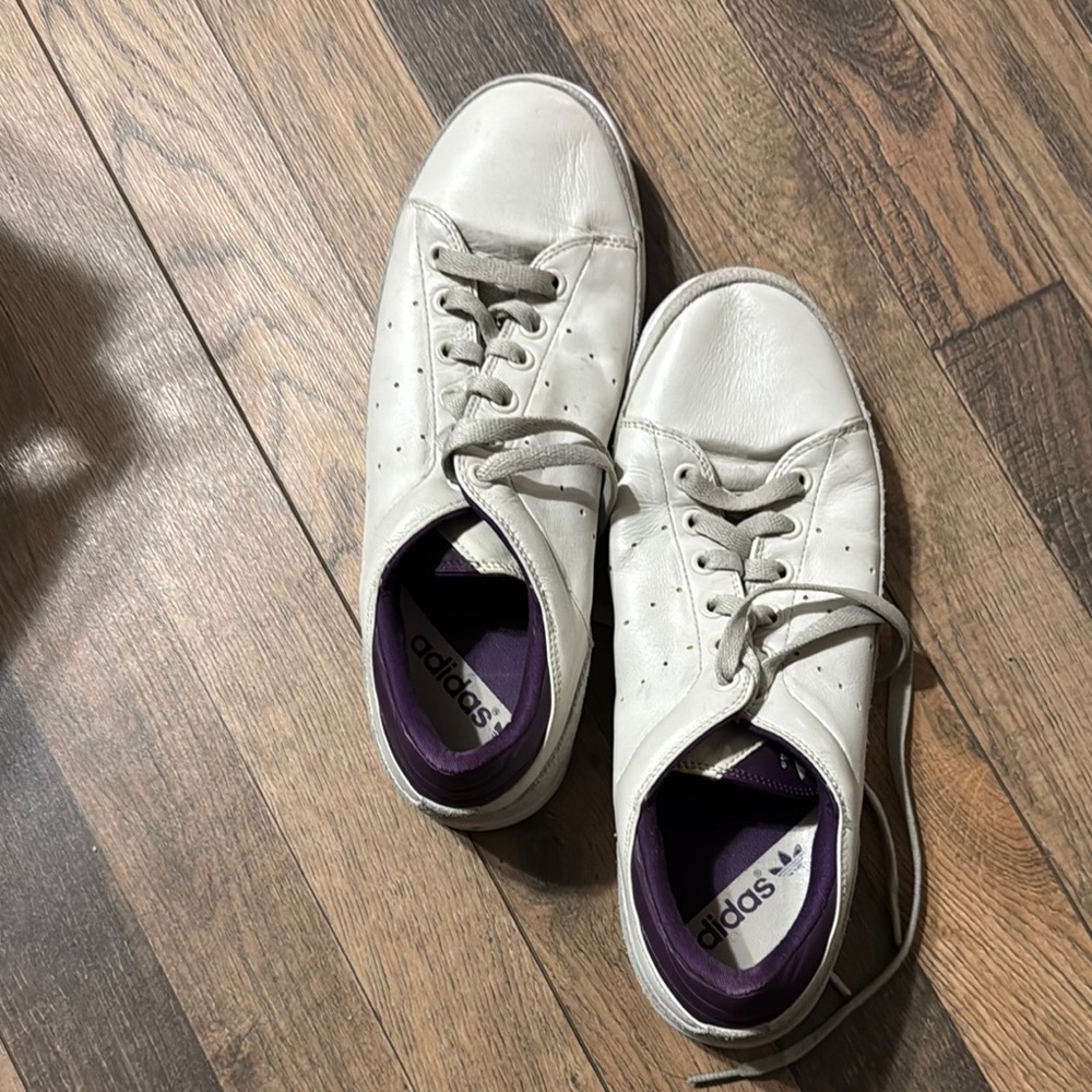 Adidas White Sneakers with Purple Interior